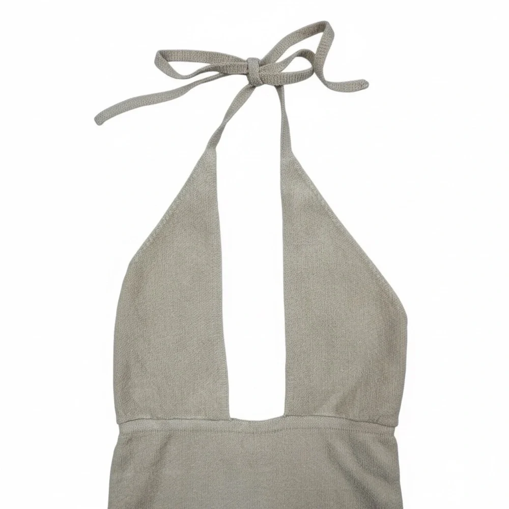 Pampelone Faiza Halter Midi Dress Beige Linen Blend NWT Size Small